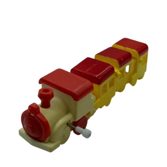 Vtg BANDAI Wind-Up Toy Train Engine With Carriages 5" Long Red Yellow WORKS - Picture 5 of 8